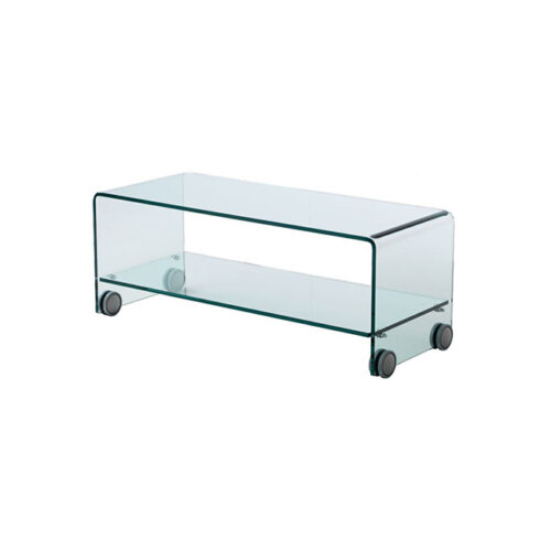 Tavolo in vetro temprato float 10 mm. trasparente con ruote